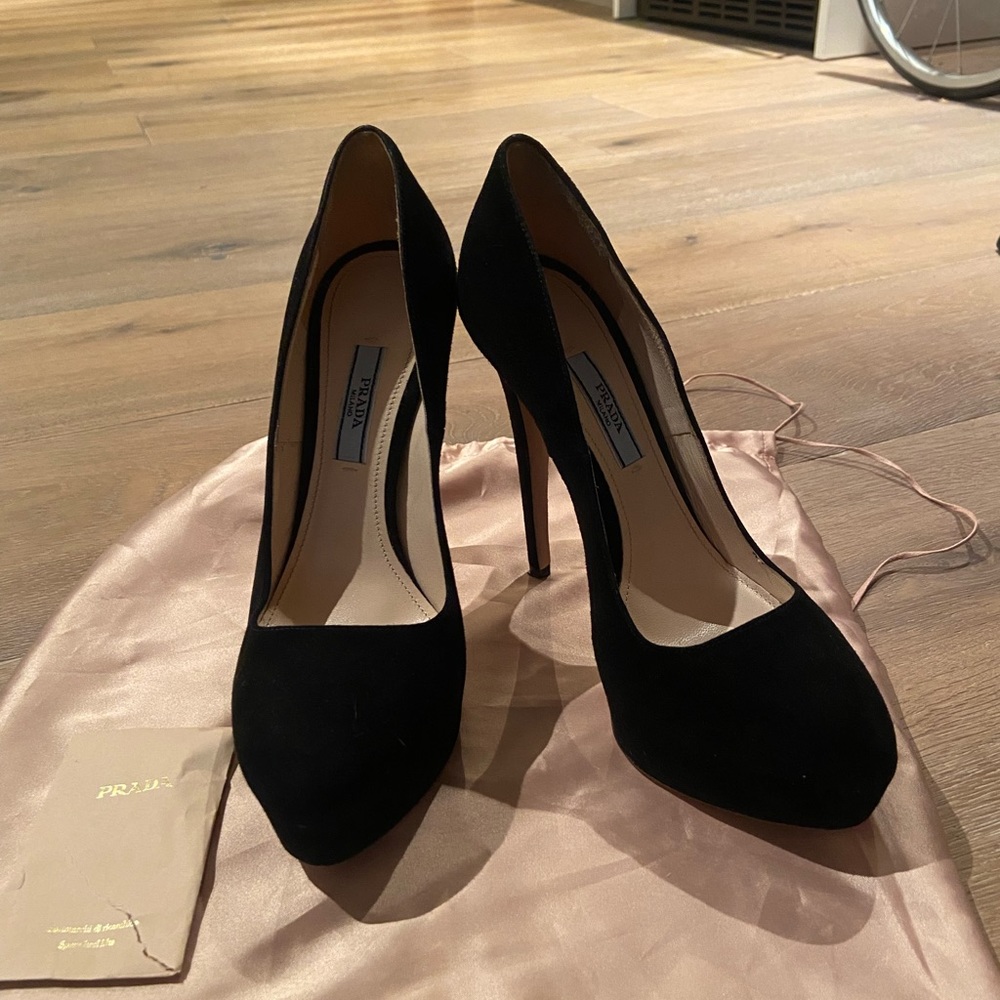 Prada Black Suede Platform Pumps